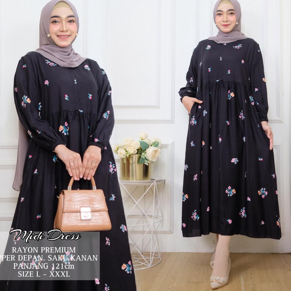 PALING DIMINATI DIANA MIDI DEESS - GAMIS JUMBO XL XXL XXXL 4XL 5XL LD 110 120 130 140 150 - DRESS RA