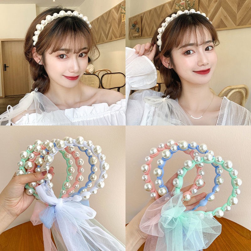 Bando Mutiara Tali Kepang Pita Tile Panjang Anak Dan Wanita Dewasa/ Bando Mutiara anak Perempuan Tal