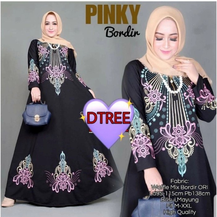 Gamis Abaya Turkey Bordir Mewah Premium // Gamis Abaya Pinky Hitam Turkey - Abaya pinky(V8P9) REAL P
