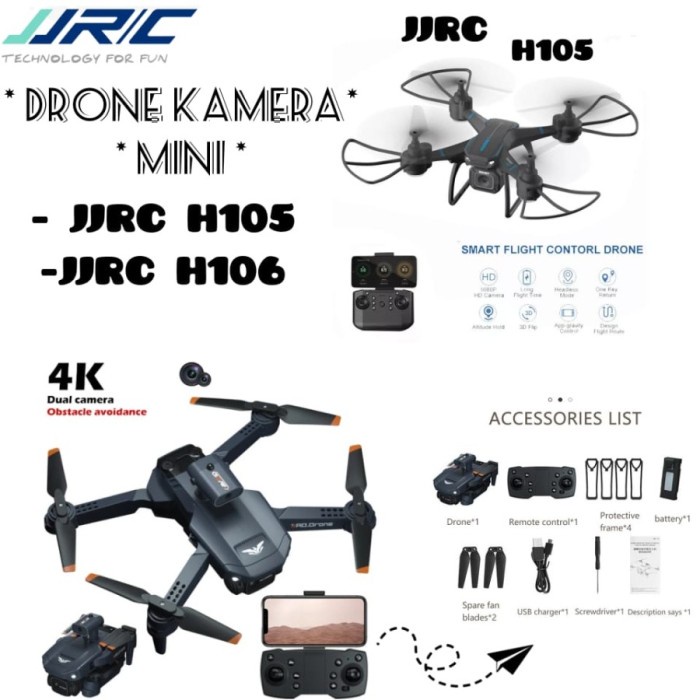 RC Drone Mini 4K JJRC H105 H106 Dual Kamera Obstacle Gyro Terbaik