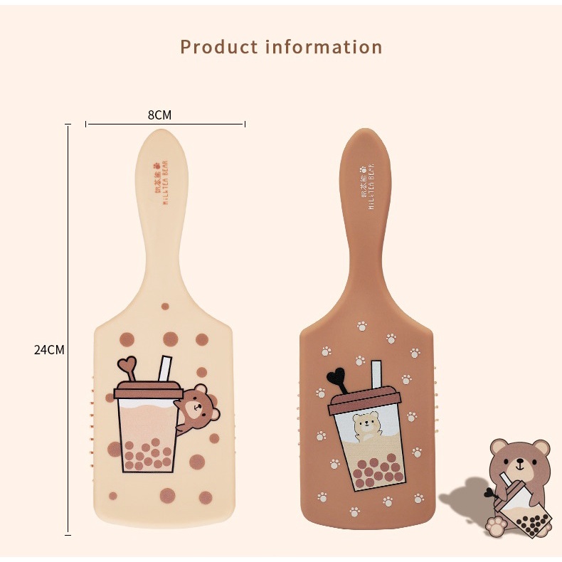 Sisir Wanita Kayu Asli Sirir Besar Motif Boba MilkTea Premium Anti Rontok Sisir Anak Lucu Sisir TeddyBear Beruang