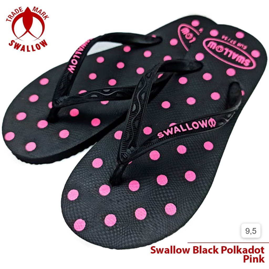 Sandal Swallow Black Polkadot Sendal Jepit Wanita Karet Tebal Empuk | Swallow Original