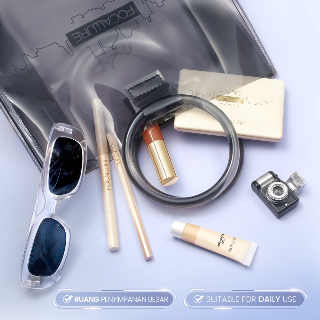 FOCALLURE #AmberGold Waterproof Tote Bag Storage Tool Beauty Bag PVC Travel Cosmetics Pouch