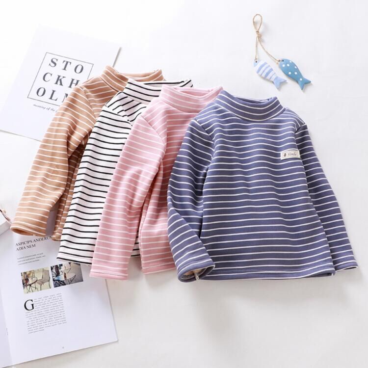 Baju Hangat Lengan Panjang Import Anak Laki-laki Perempuan Bahan Katun Fleece Motif Garis Usia 1 2 3 4 5 tahun