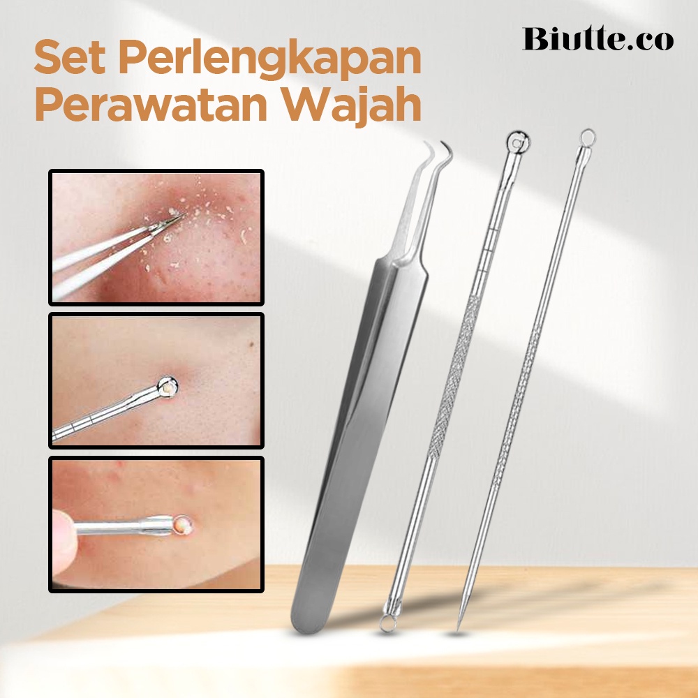 Alat Perlengkapan Komedo Jerawat Blackhead 3 PCS - PT3 - OMHREISV Silver