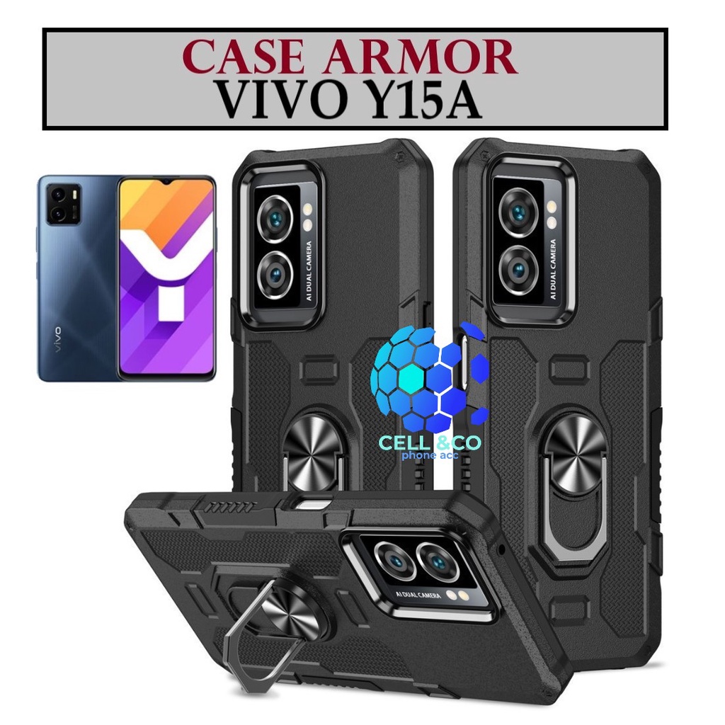 Case Armor VIVO Y15A Iring Cincin Magnetic Kesing Hp Protect kamera Premium Hard Case Standing Robot Pelindung Kamera