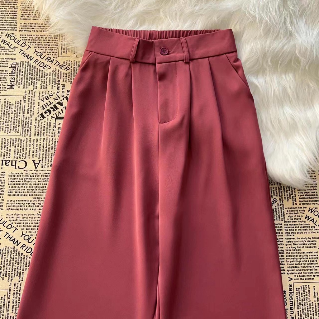 Merah Celana Setelan Wanita Highwaist Loose Korea Fashionable(realpict)