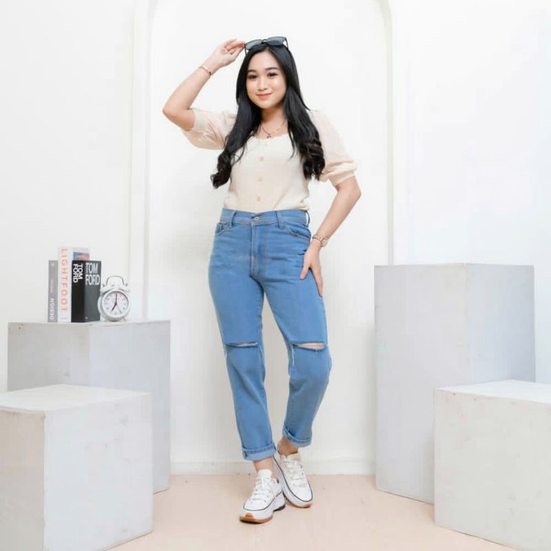 CELANA WANITA BOYFRIEND SOBEK LUTUT HIGH QUALITY SIZE 27-34 CELANA PANJANG WANITA JEANS