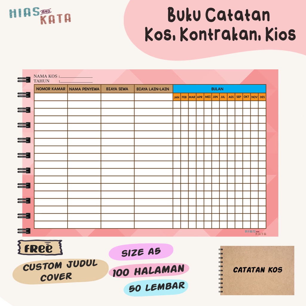 

Buku Rekap Kosan isi 100 Halaman A5 ( Free Custom Judul Cover)