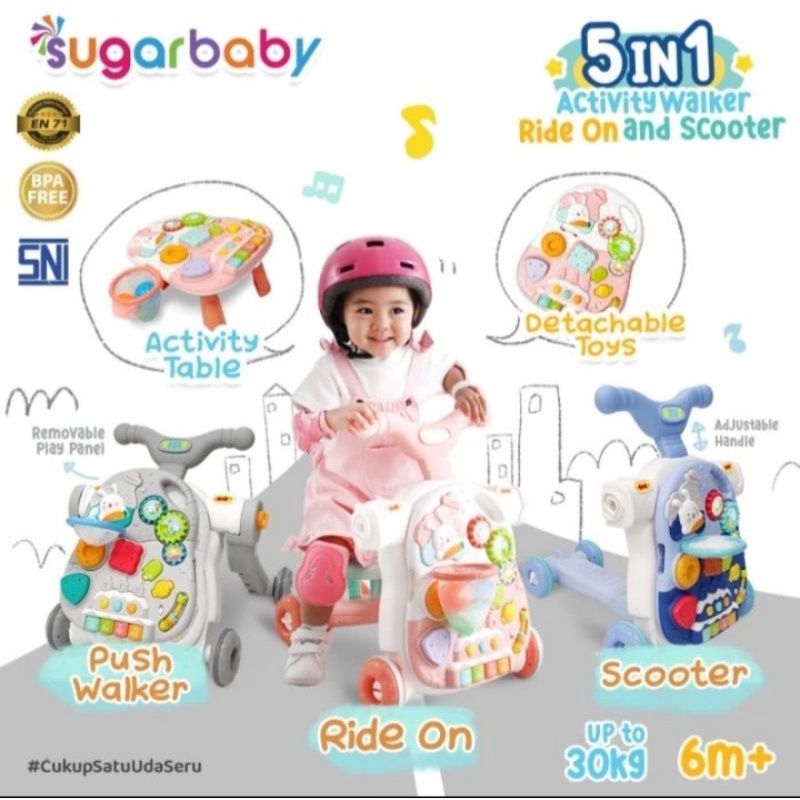Sugar Baby 5in1 Activity Walker, Ride-On and Scooter Push Walker - Sugar Baby