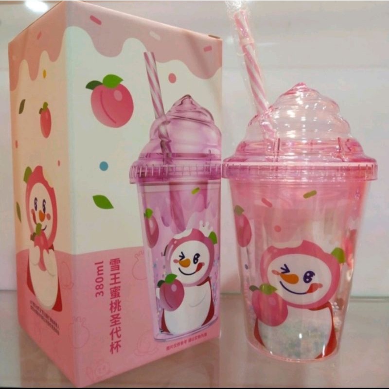 Tumbler Mixue Sundae Cup Pink 380ml(Free sendok merah Mixue)