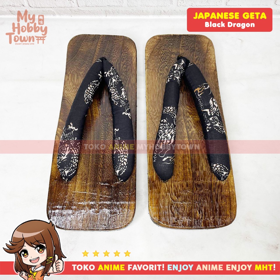 Geta Sandal Kayu Bakiak Jepang : Black Dragon Naga Hitam