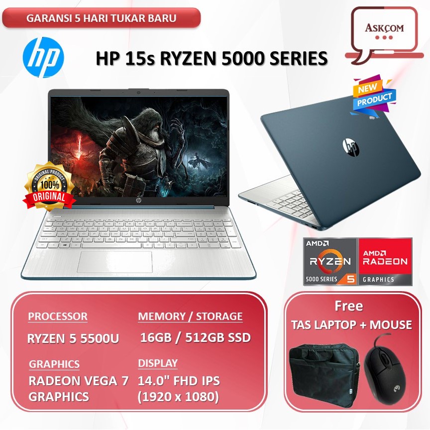 Laptop HP 14s / 15 Ryzen 5 5500U 16GB 512SSD Vega7 W11 14.0/15.6&quot;FHD IPS