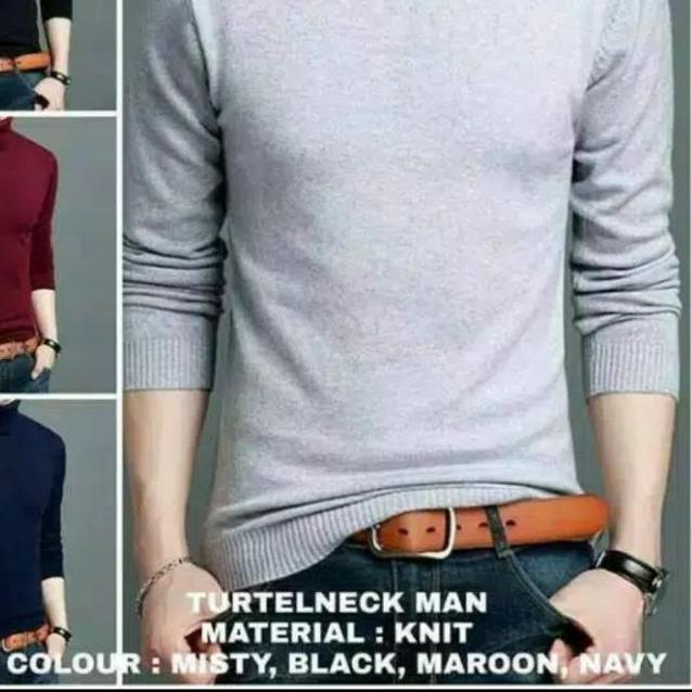 ✭ () kaos polos turtle neck sweater rajut pria ♂
