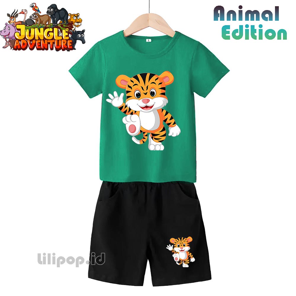 Baju Anak Stelan Kaos 3/4 Tiger Cowok Cewek  Usia 1 - 4 Tahun Celana Pendek Harian