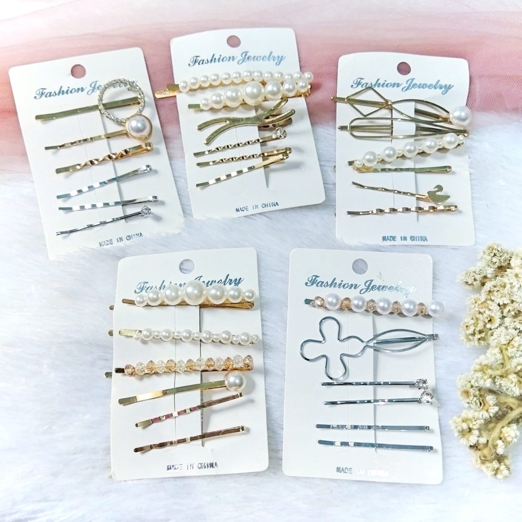 satu set jepit korea hair clip mutiara terbaik/ isi 6 pcs jepit korea terbaru