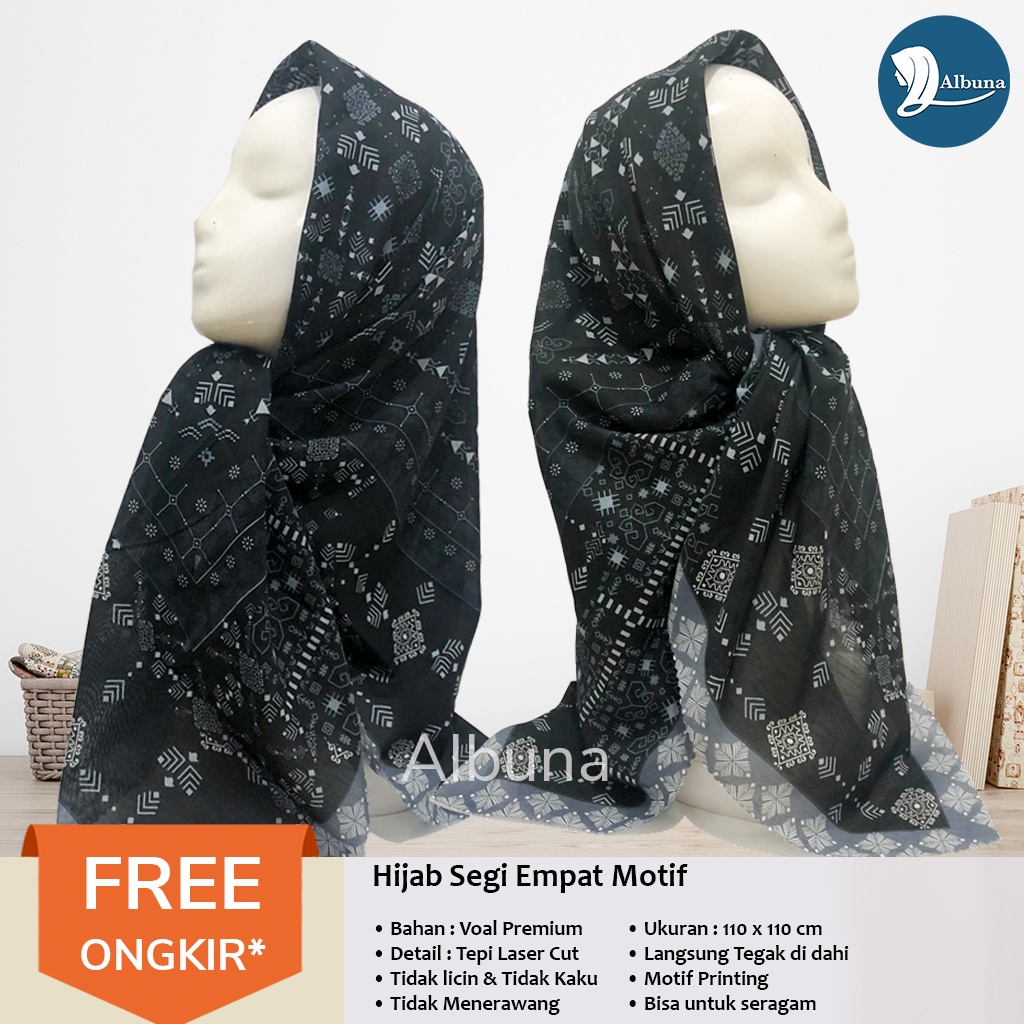 Albuna Hijab Motif Varisha Segiempat Krudung Voal Premium Jilbab Segi Empat Tepi Laser