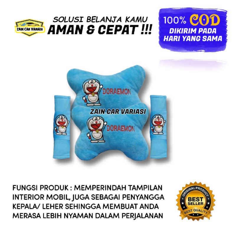 Bantal leher JOK Mobil DORAEMON 2in1 ACCESSORIES AKSESORIS INTERIOR MOBIL AVANZA XENIA AGYA AYLA BRI