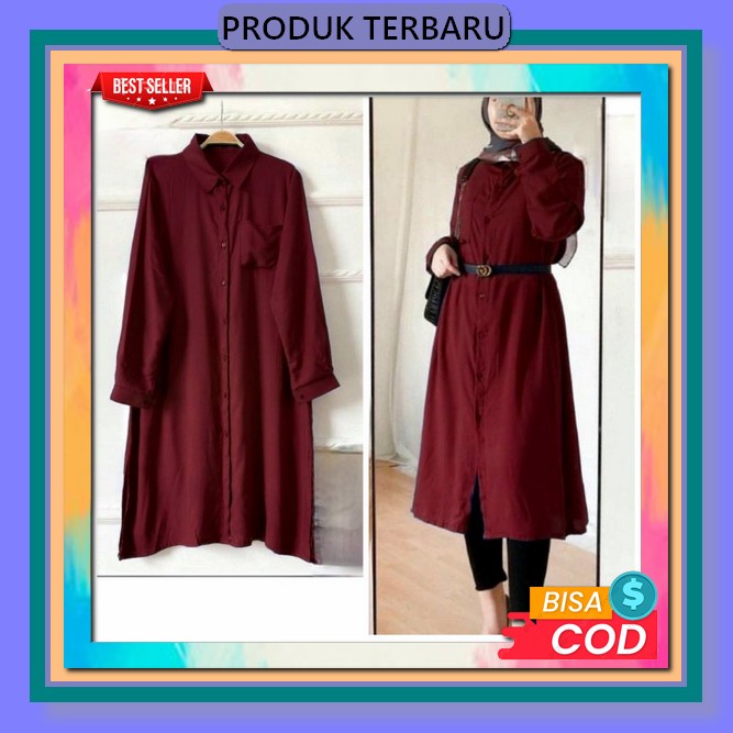 Long Tunik By Vanilla Atasan Wanita Polos Cringkle Airflow Ld 110 [ Ready Cod ] Tunik Jumbo/Tunik Qi