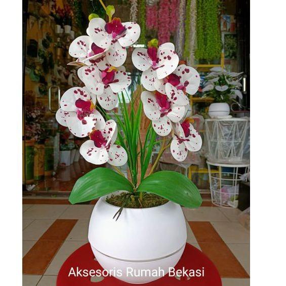 ➭ Bunga anggrek LATEX artificial 2 cabang dengan pot bola ℗