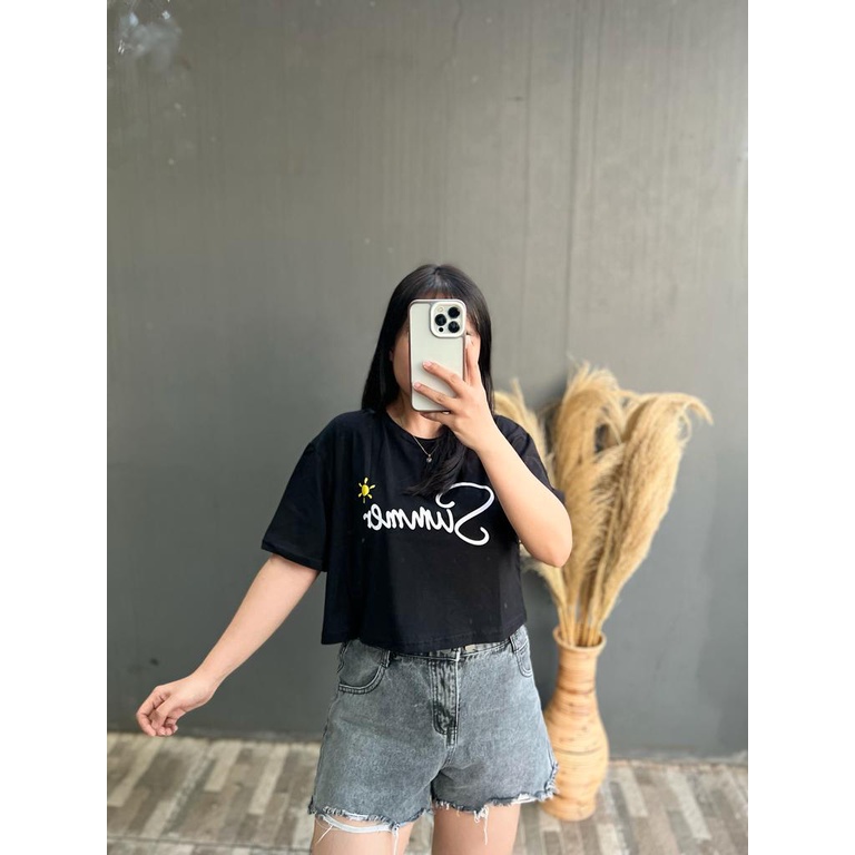 CROP SUMMER MOTIF ONECK COTTON OVERSIZE | BAJU KAOS TUMBLR CROP TEE TSHIRT KAOS KOREA FASHION WANITA