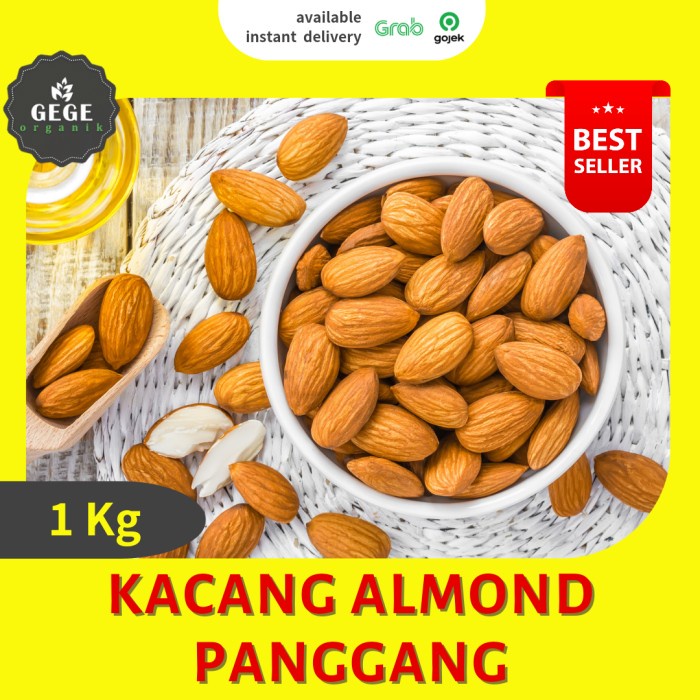 

Best Seller 1kg Kacang Almond Panggang Oven Roasted Kupas Tanpa Kulit Original