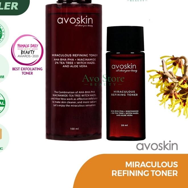 ➾ Avoskin Miraculous REFINING TONER 100ml/20ml [AHA BHA PHA NIACINAMIDE] / Eksfoliasi / Exfoliating 