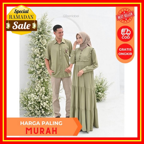 Baju Gamis Couple Suami Istri Terbaru Kemeja Dan Gamis Batik Kombinasi Polos Remaja Pasangan Keluarg