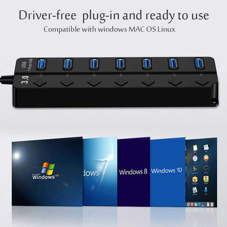 USB Hub High Speed Extender 1xUSB 3.0 &amp; 3xUSB 2.0 With Switch - OY446 - Black