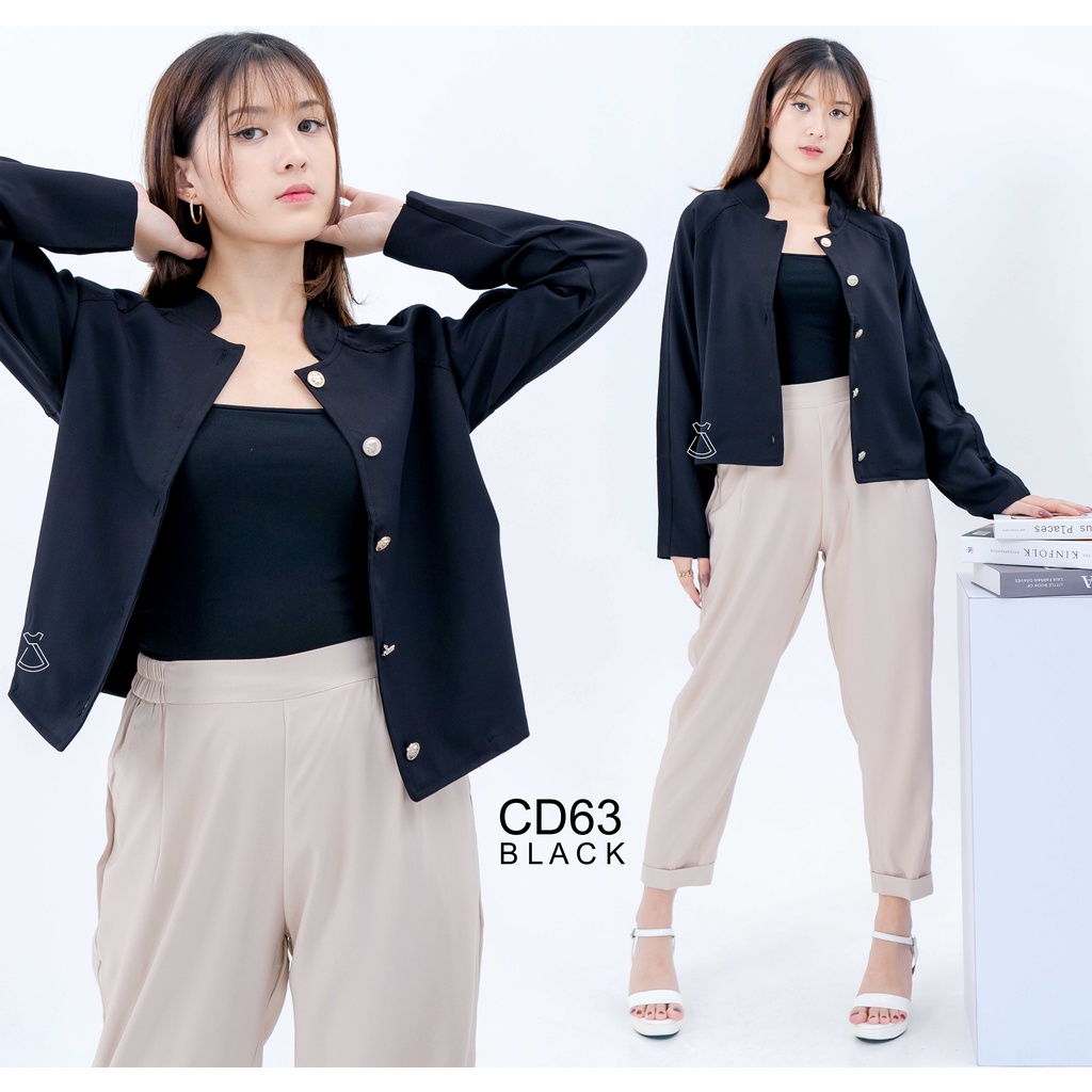 CD63 - Outer Blazer Wanita Basic Long Sleeves Cotton Stylish Casual Look