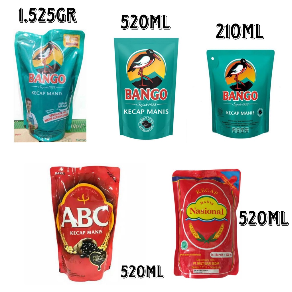 

bango kecap manis 210 ml, bango 520, bango 1.525gr, kecap abc dan kecap nasional 520ml