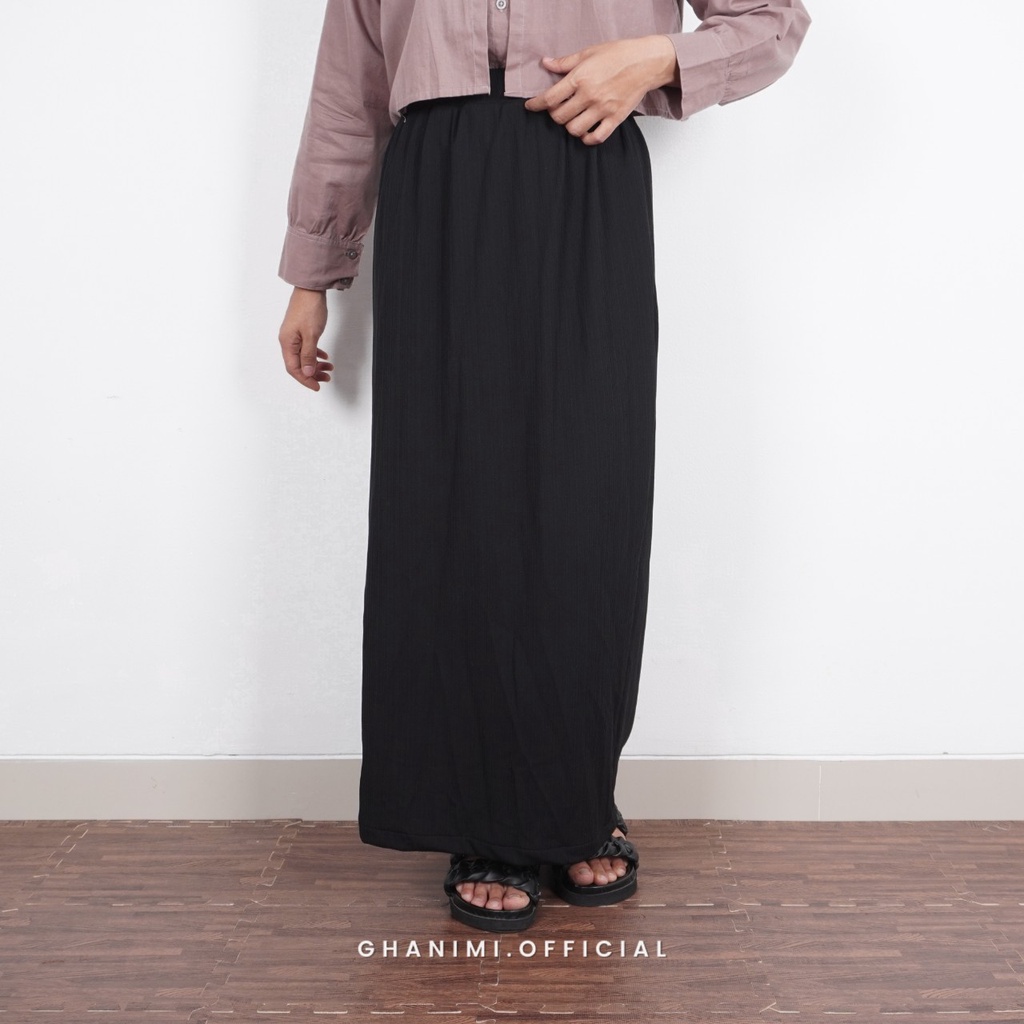 Ghanimi - Lyla Skirt / Rok Span Knit Polos / rok basic span panjang / rok span kerja / rok polos korean style / rok pinggang karet strech