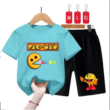 Hzl_outfit Setelan Kaos Anak Uniseks Pac Man/M,L,XL