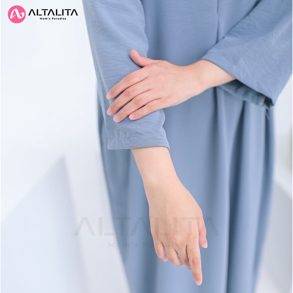 Altalita - Daster Gamis Kekinian Cringkle Airflow Polos Lengan Tangan 3/4 Busui Panjang Semata Kaki Jumbo LD 120