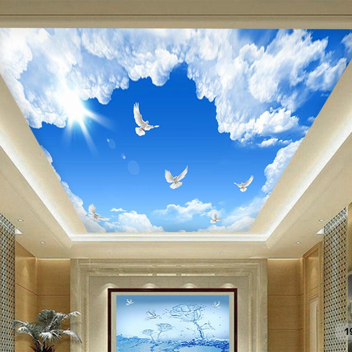 WALLPAPER 3D CUSTOM PLAFON LANGIT AWAN BIRU MERPATI PUTIH (19PLF-005)