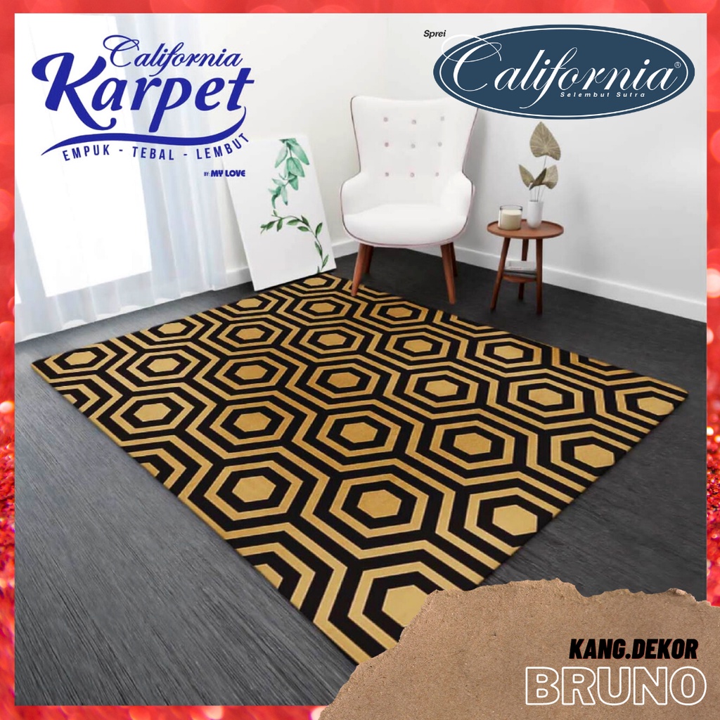 Karpet Selimut California Motif Bruno 150x190 Murah Premium Busa Besar Lembut Empuk anti Licin Polyester Tikar Malaysia Perlengkapan Rumah Minimalis