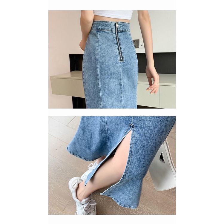 Rok jeans 7 8 wanita Rok korean style Rok jeans panjang Rok jeans span rok wanita kekinian jumbo size 5XL dewasa rok