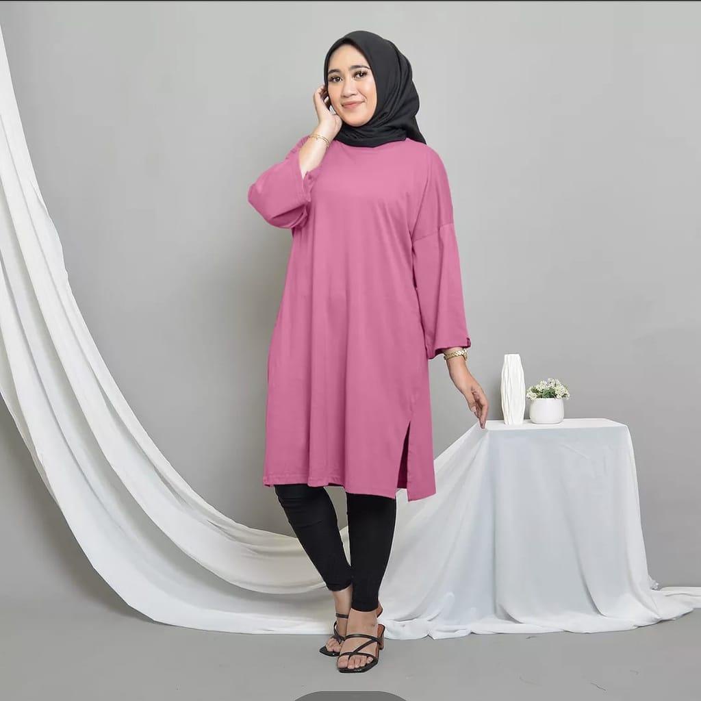 Tunik Basic Oversize Polos Midi Dress Jumbo