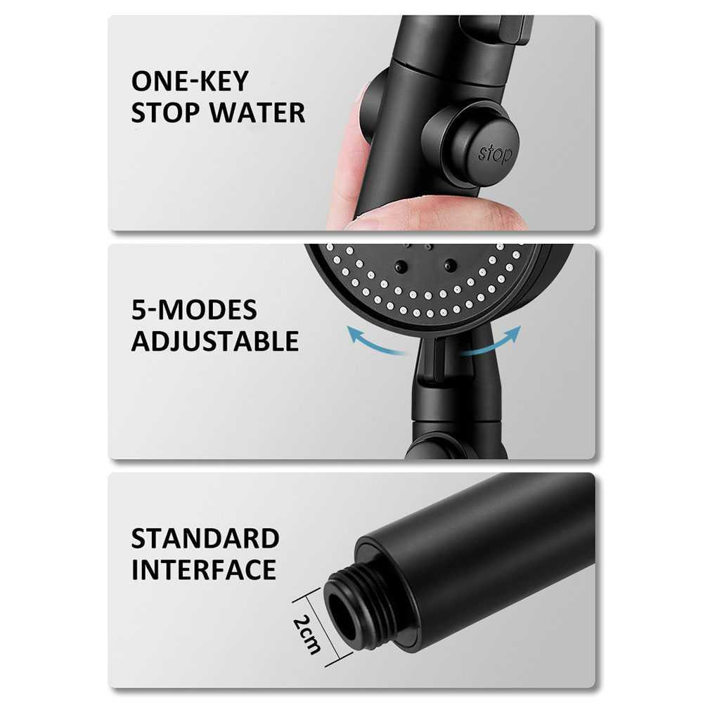 Shower Mandi High Pressure with Holder &amp; Selang - K003 - Black