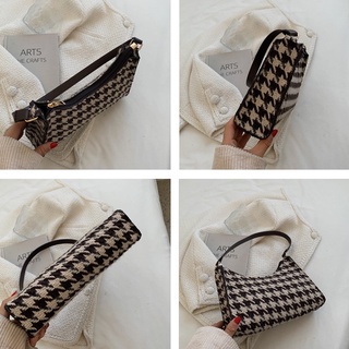 Houndstooth Pattern Baguette Bag Single Shoulder Bag 10075