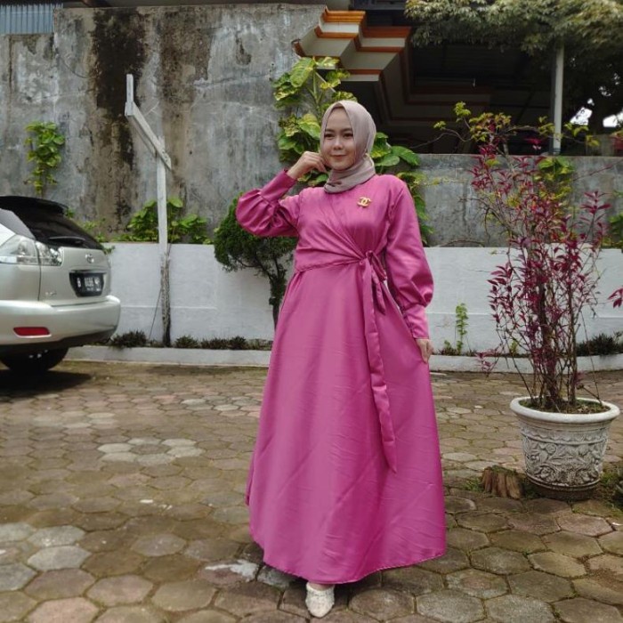 Gamis ABAYA MEWAH SATIN SILK GAMIS TURKEY ALESIA - Fuchsia(X5U0) Gamis Turkey Terbaru Gamis Turky Te