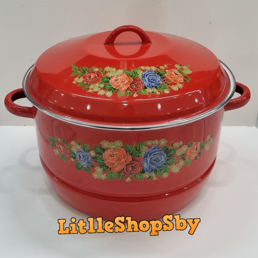 Panci Jumbo Besar Enamel 34cm Motif Mawar Merah
