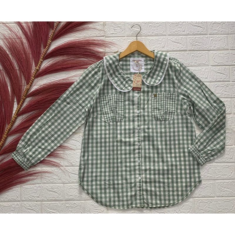 Corniche | Selvy blouse merk : corniche size : L kotak kotak light green brand matahari ori