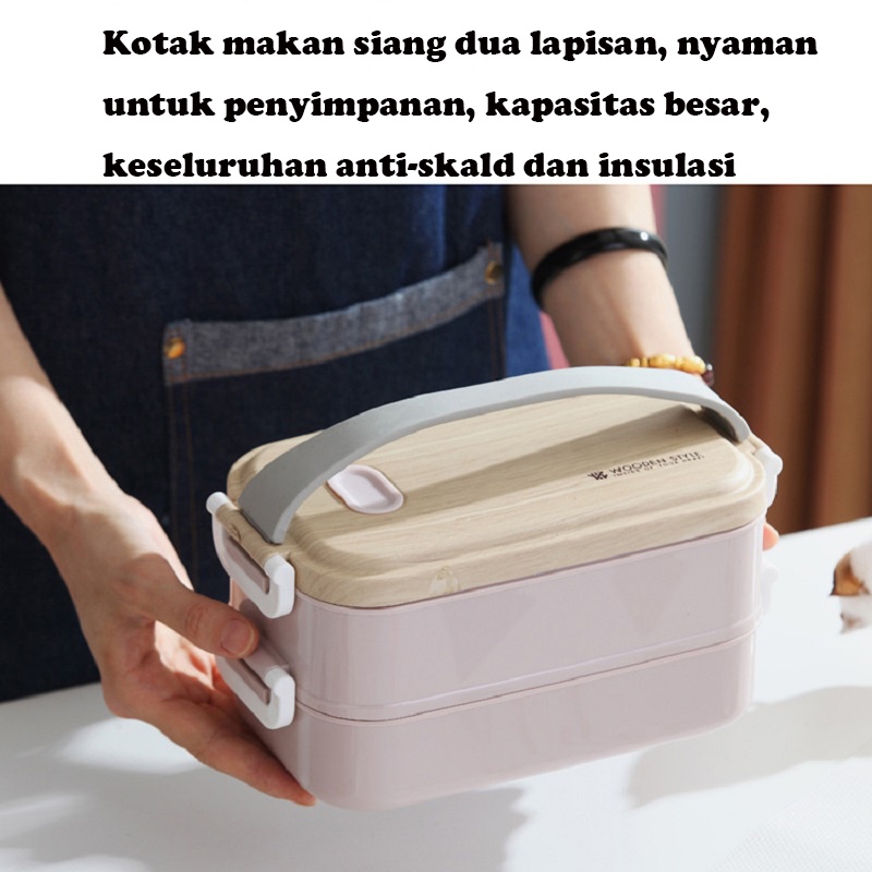 Mi.more Rantang Kotak Bekal Makan 2 Susun / Kotak Makan 2 Tingkat Lunch Box Stainless Steel 304 Kotak Bekal Makan Rantang 2 Sekat