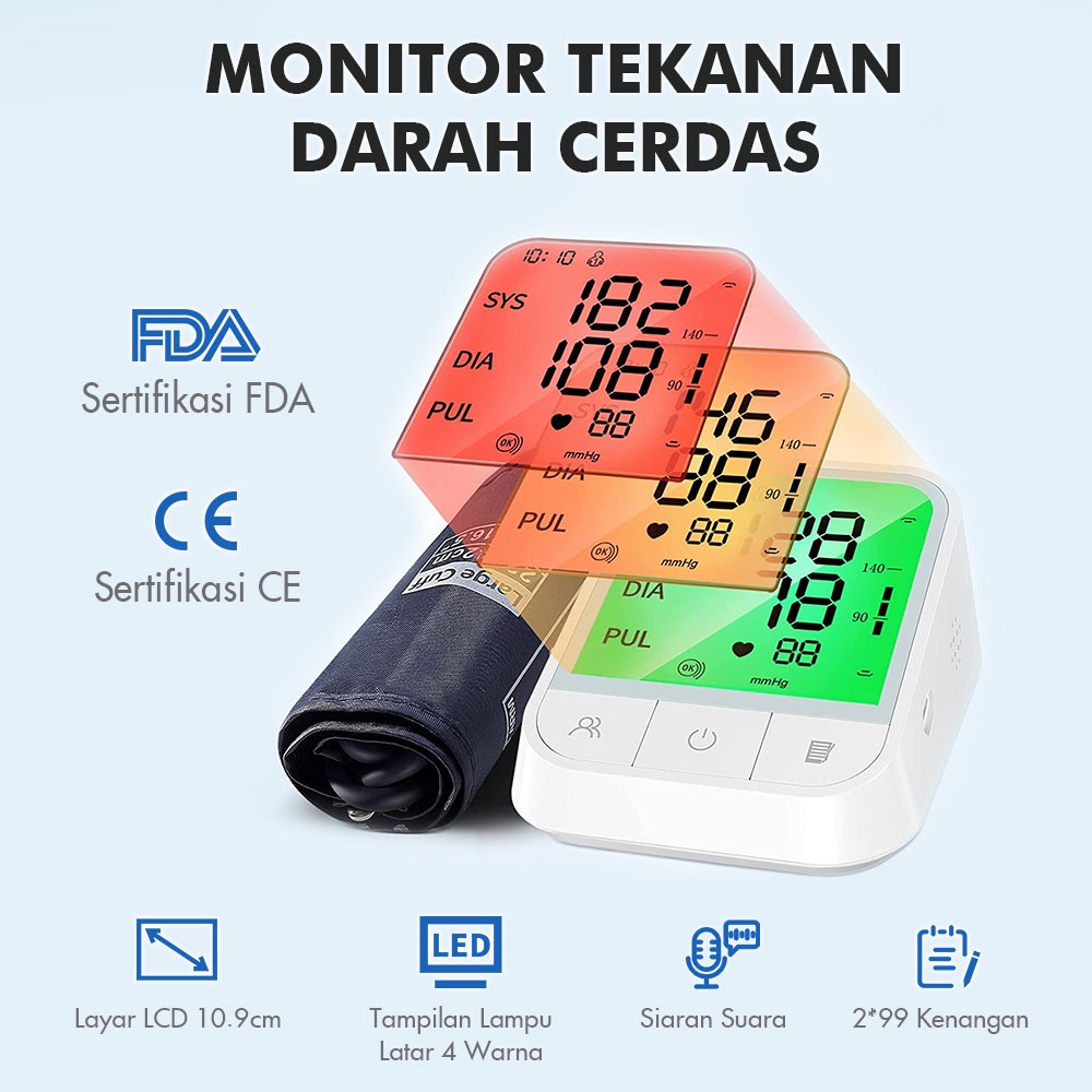 Elektronik Sphygmomanometer Tekanan Darah Digital Rumah Monitor Tekanan Darah Lengan Atas FDA CE Bersertifikat Tensimeter Digital Otomatis Dengan Suara