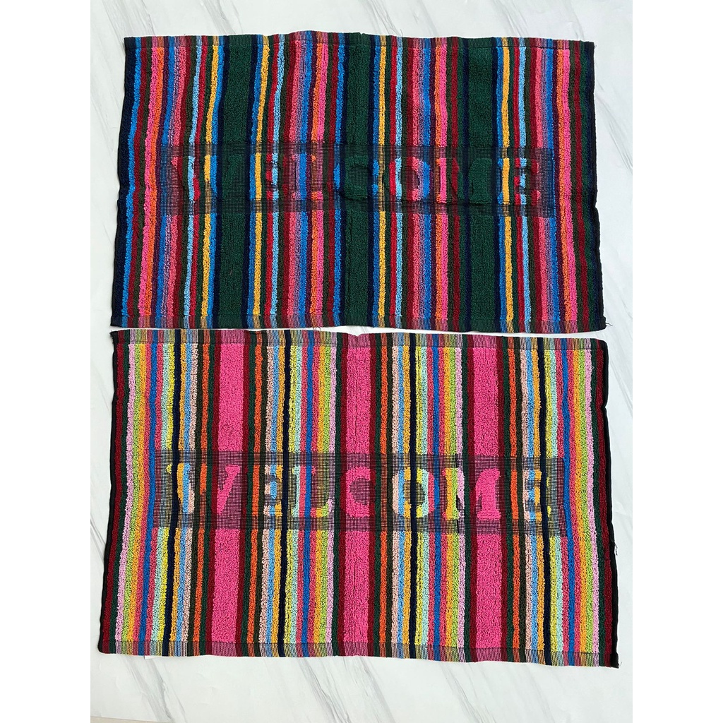Keset Kaki Handuk Serap Air Corak Motif Salur Garis Pelangi Rainbow 40x60 Keset Lantai Tebal Kamar Mandi Keset Kaki Handuk Tebal Warna Tua Gelap