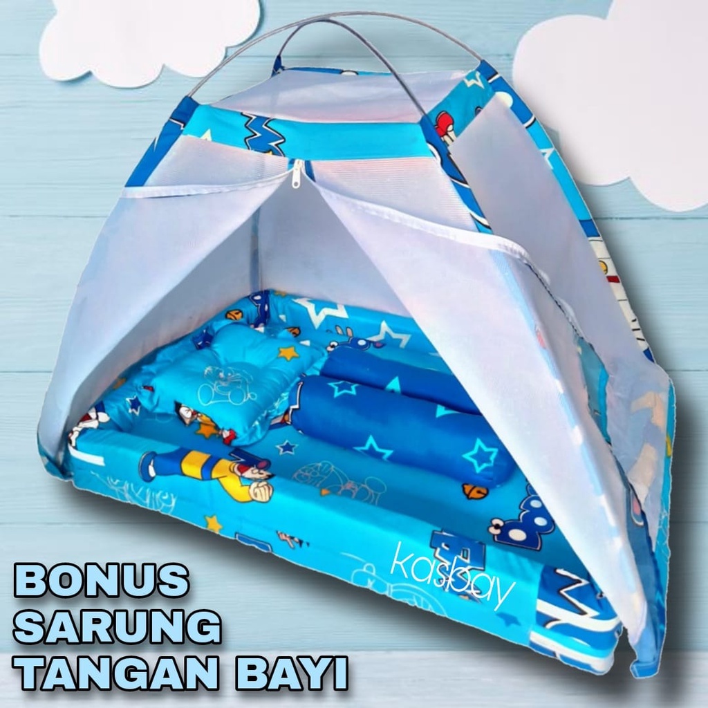 Kasur Bayi Kelambu Set Lengkap Bantal Guling + Bonus Sarung Tangan Bayi Dan Tas Mika TERBARU