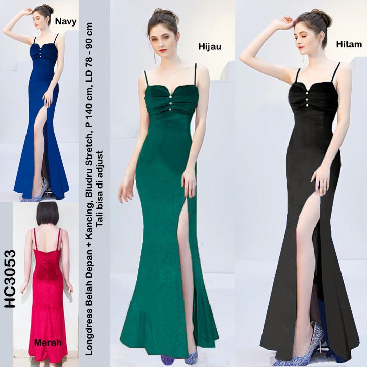 HC3053 Longdress Bludru Stretch Belah Depan + Kancing / Gaun Panjang Seksi / Longdress Sexy / Long Dress Polos / Longdress Pesta / Dress Panjang / Long Dress Beludru / Longdress Bludru / Longdres Velvet