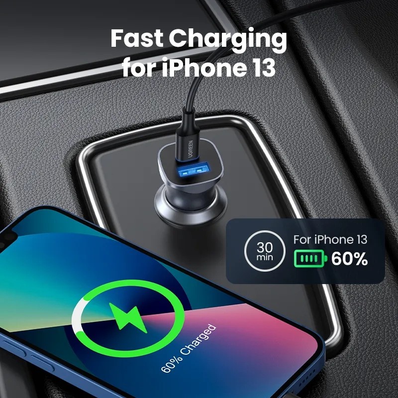 UGREEN Car Charger Dual Port USB A / USB C PD QC 30W Fast Charging