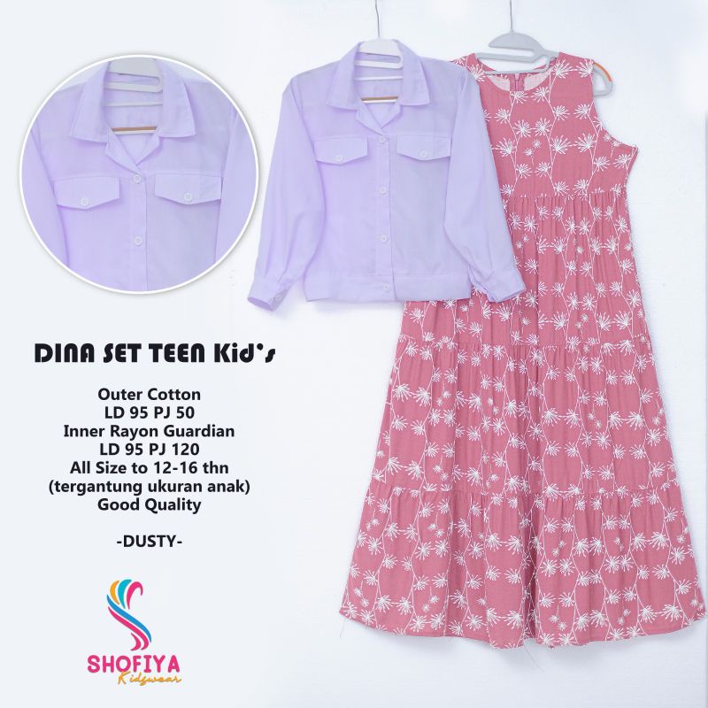 SETELAN INNER DRESS DAN OUTER ANAK TANGGUNG REMAJA DINA DINY SET ORI SHOFIYA